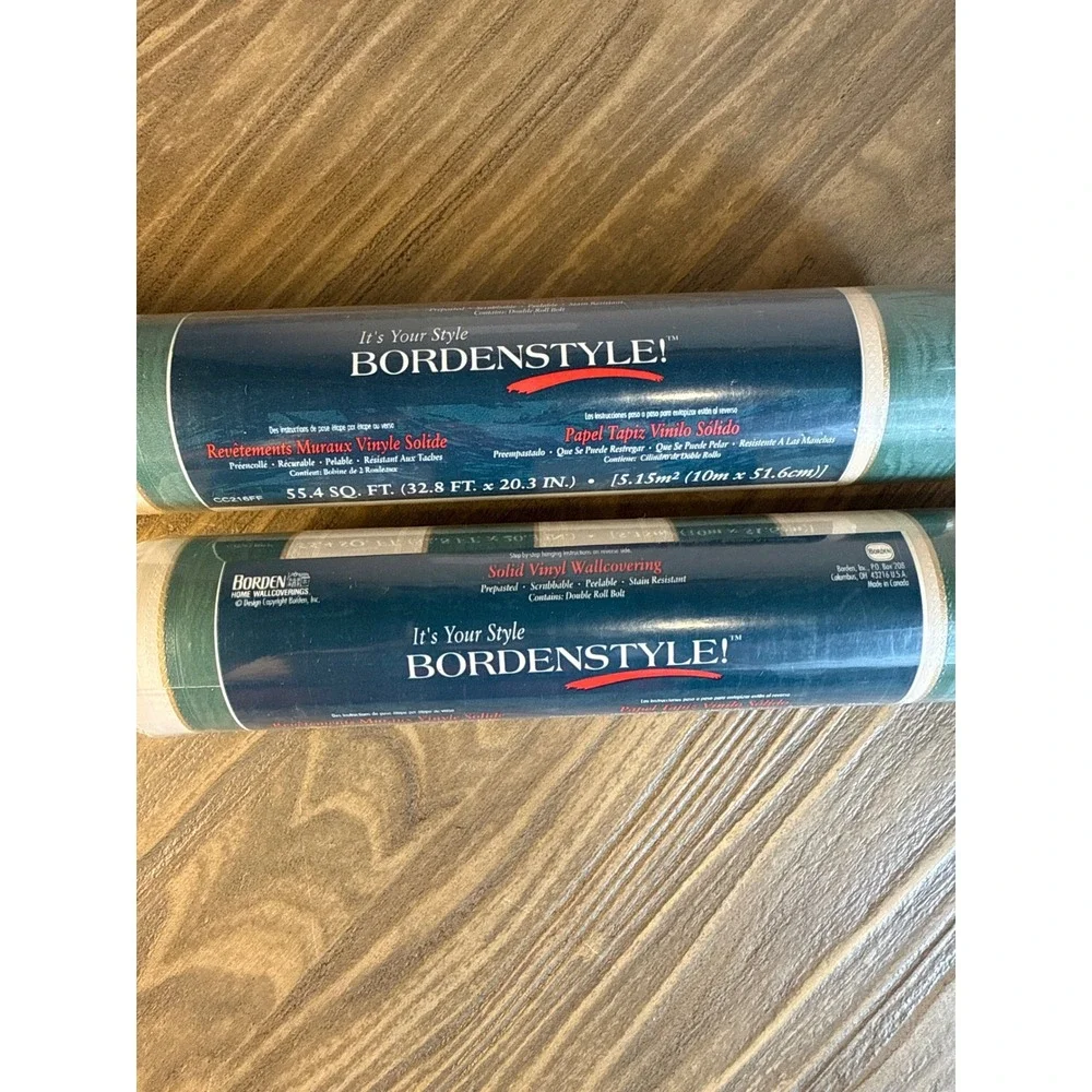 VTG Bordenstyle Wallpaper 2 Rolls 55.4sqft Green Cream New Striped Vinyl CC216FF